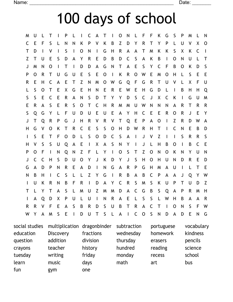 Word Search Printable 100 Words