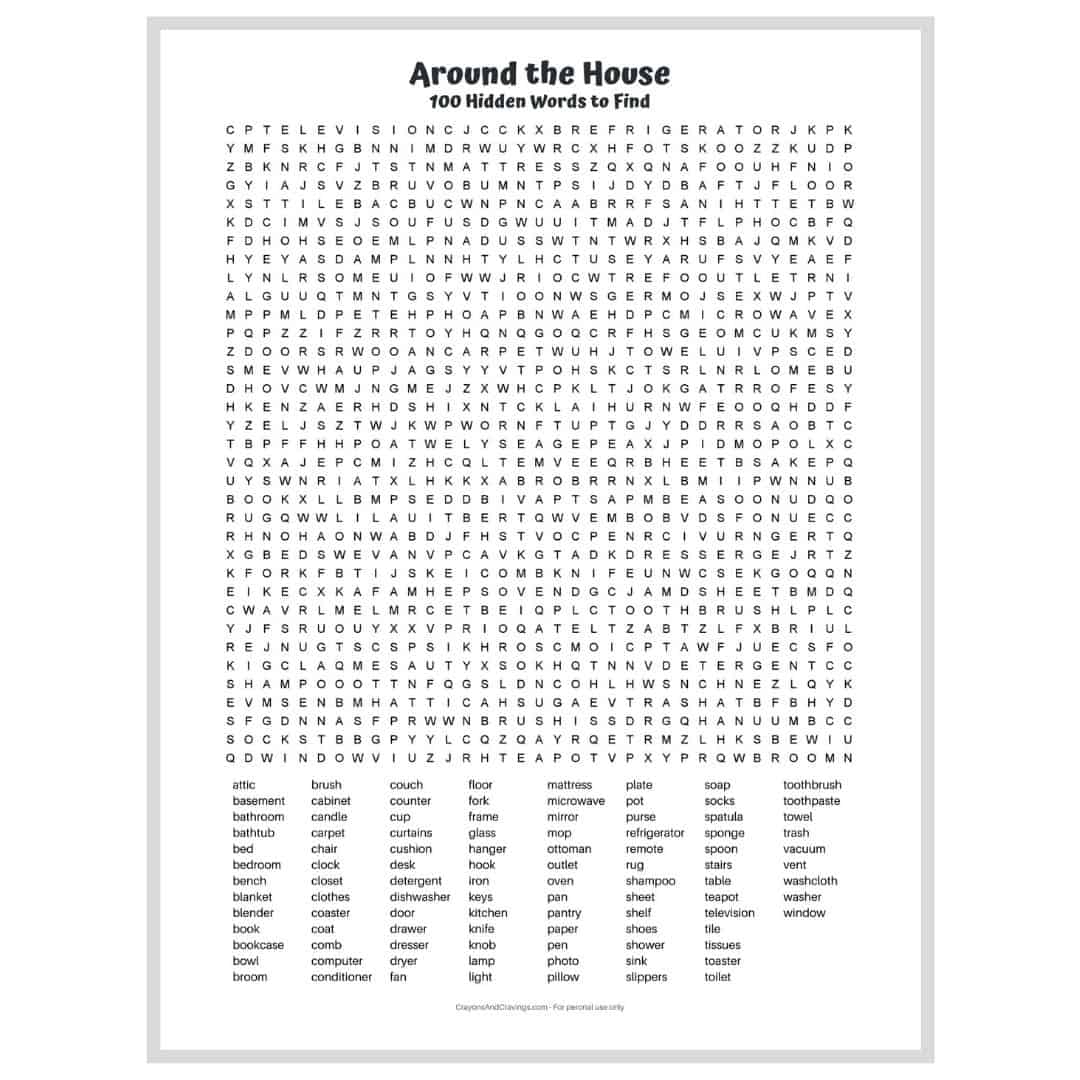 Word Search Printable 100 Words
