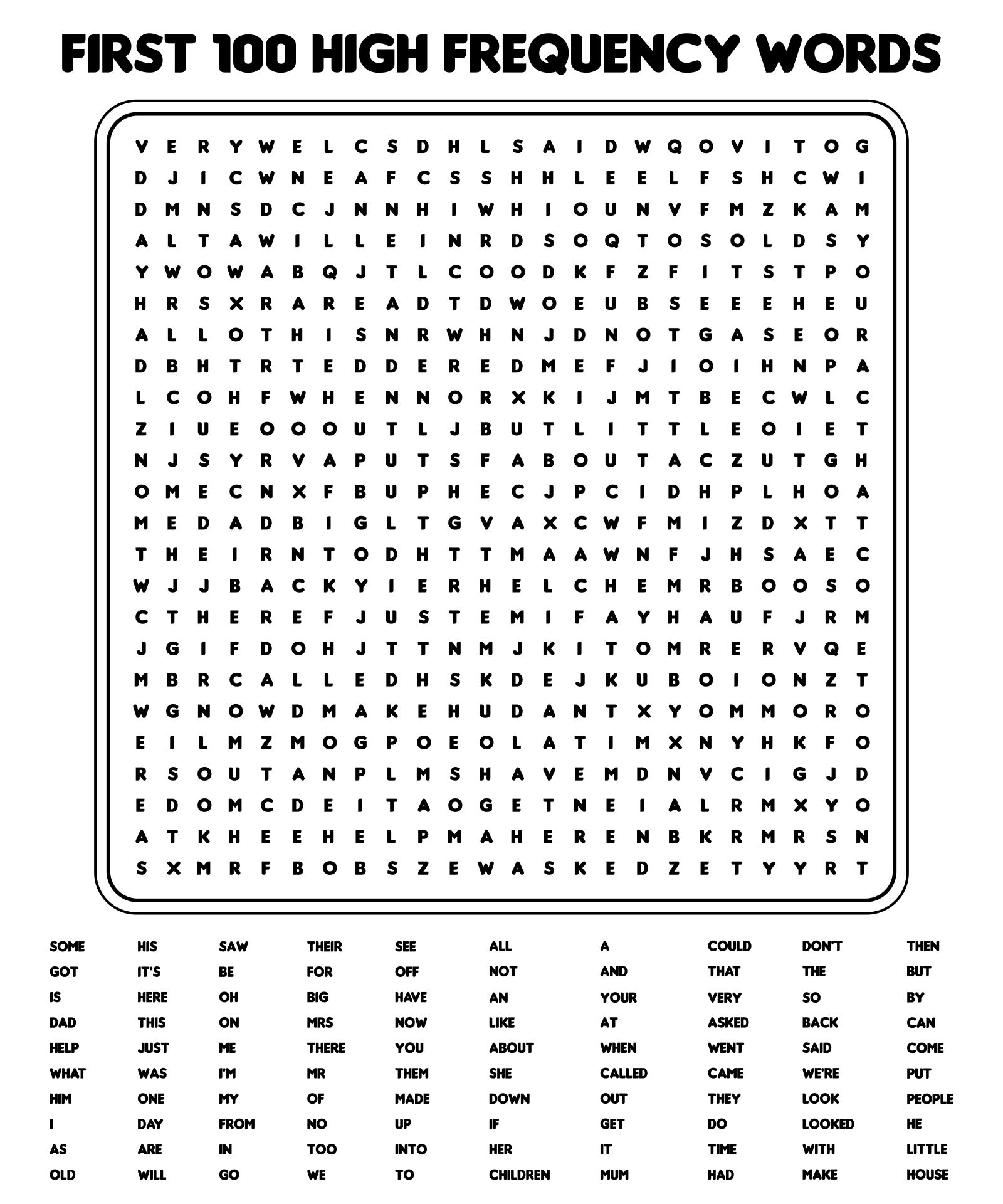 100 Word Search Printable Free