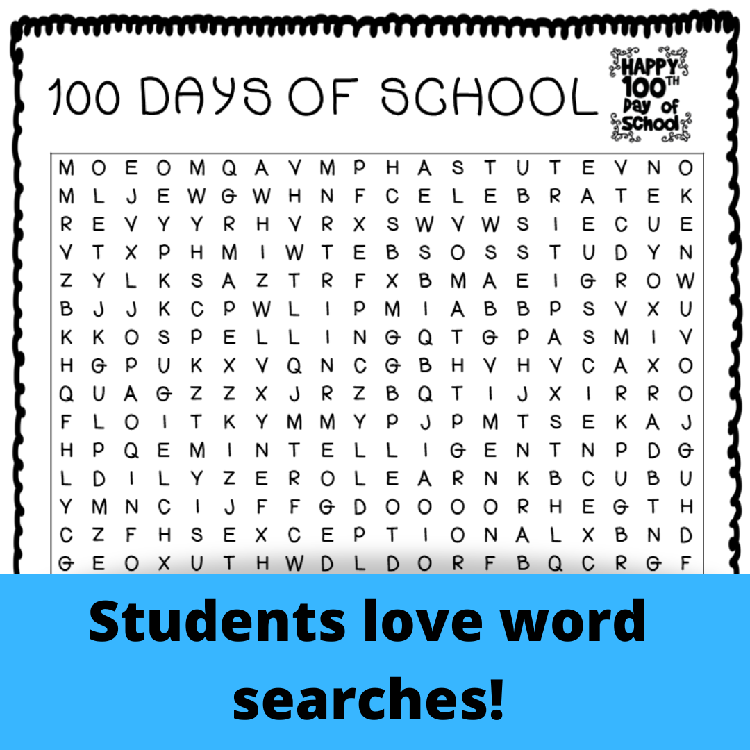 100th Day Of School Activities Word Searches Crosswords Puzzles Bookmarks Classful