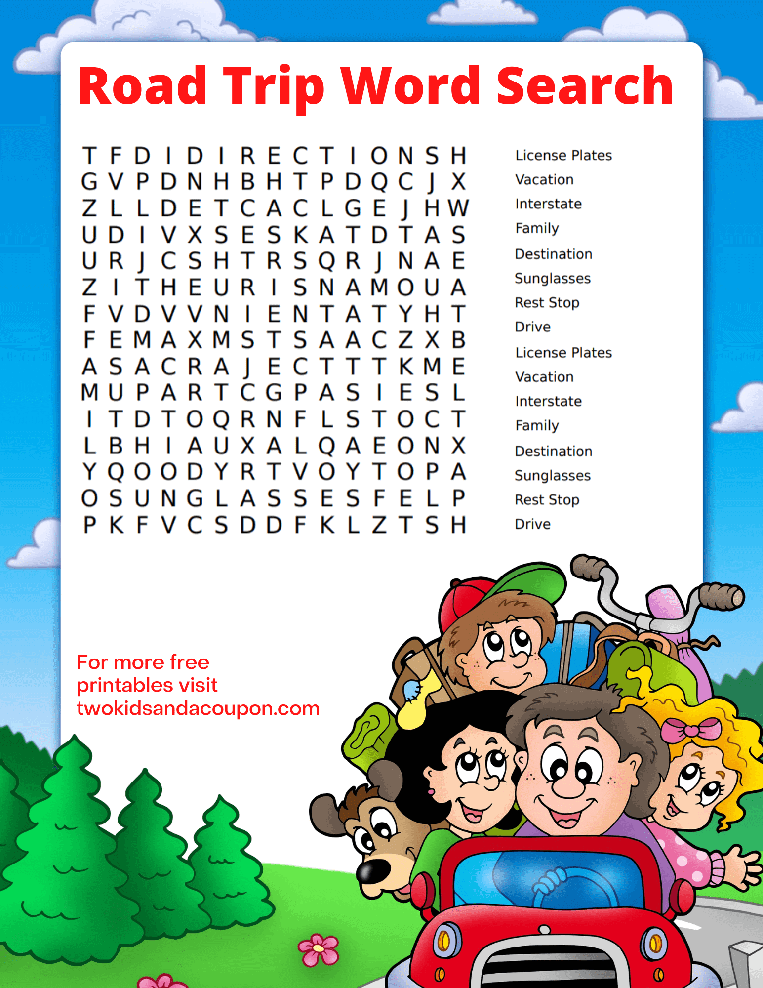 Vacation Word Search Printable