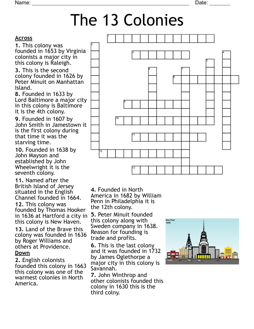13 Colonies Word Search Printable
