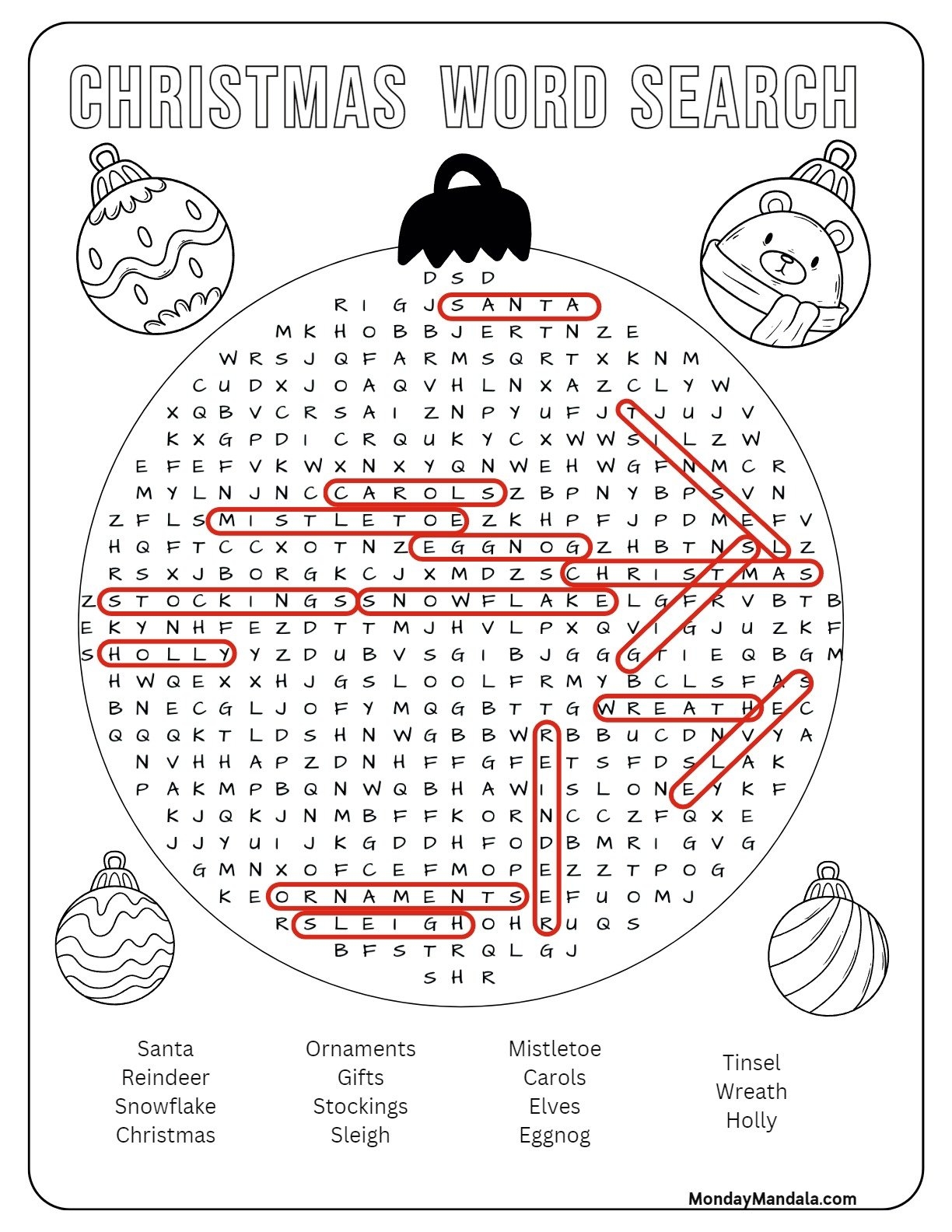 Free Printable Christmas Word Search Hard