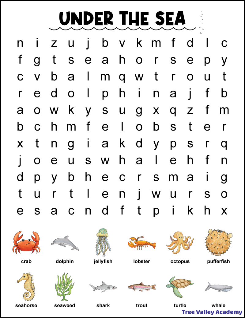 Ocean Word Search Printable
