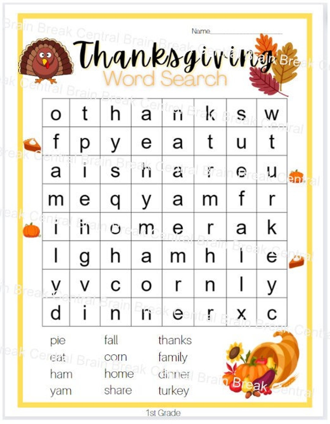 Word Search For 1st Grade Printable