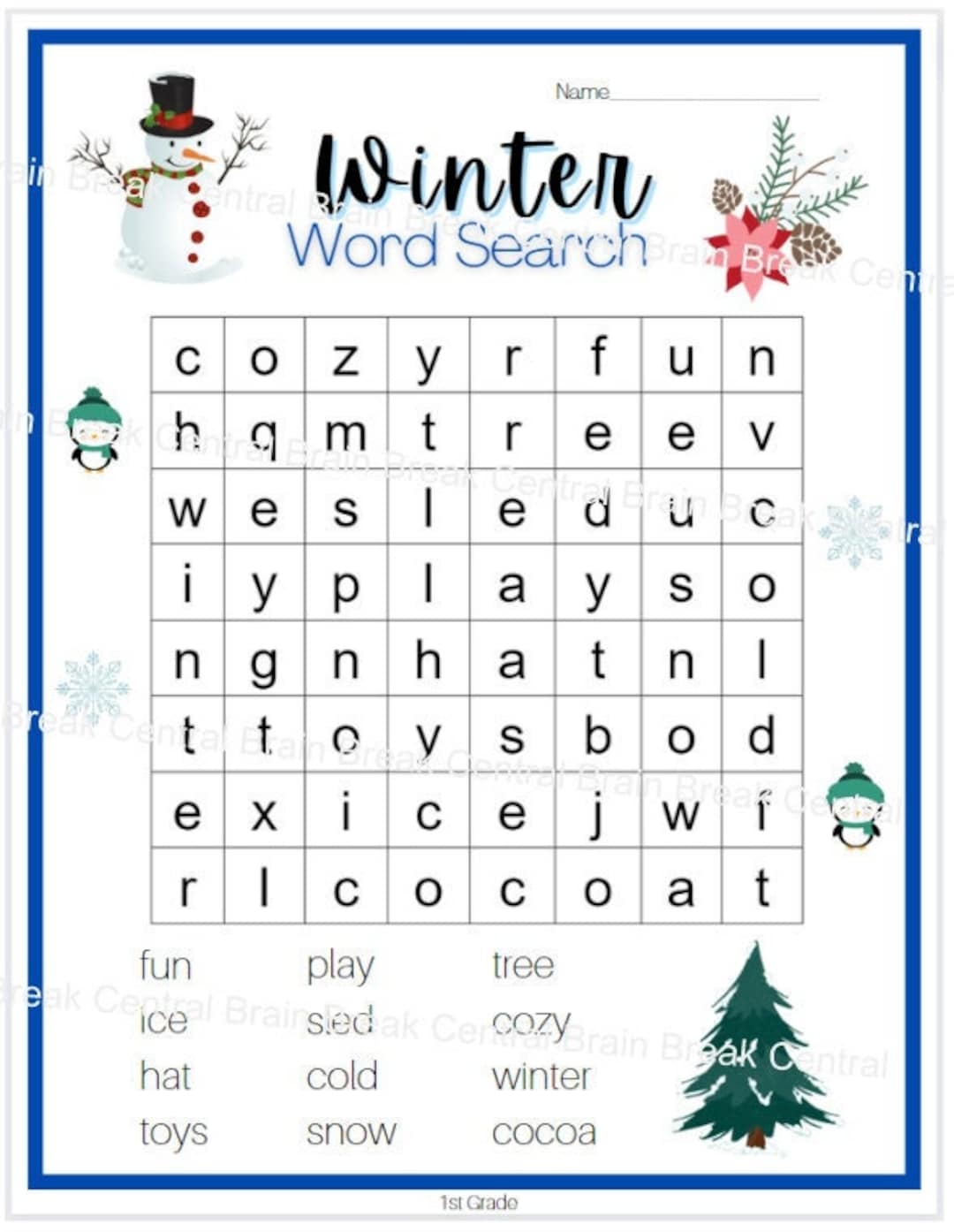 Word Search For 1st Grade Printable