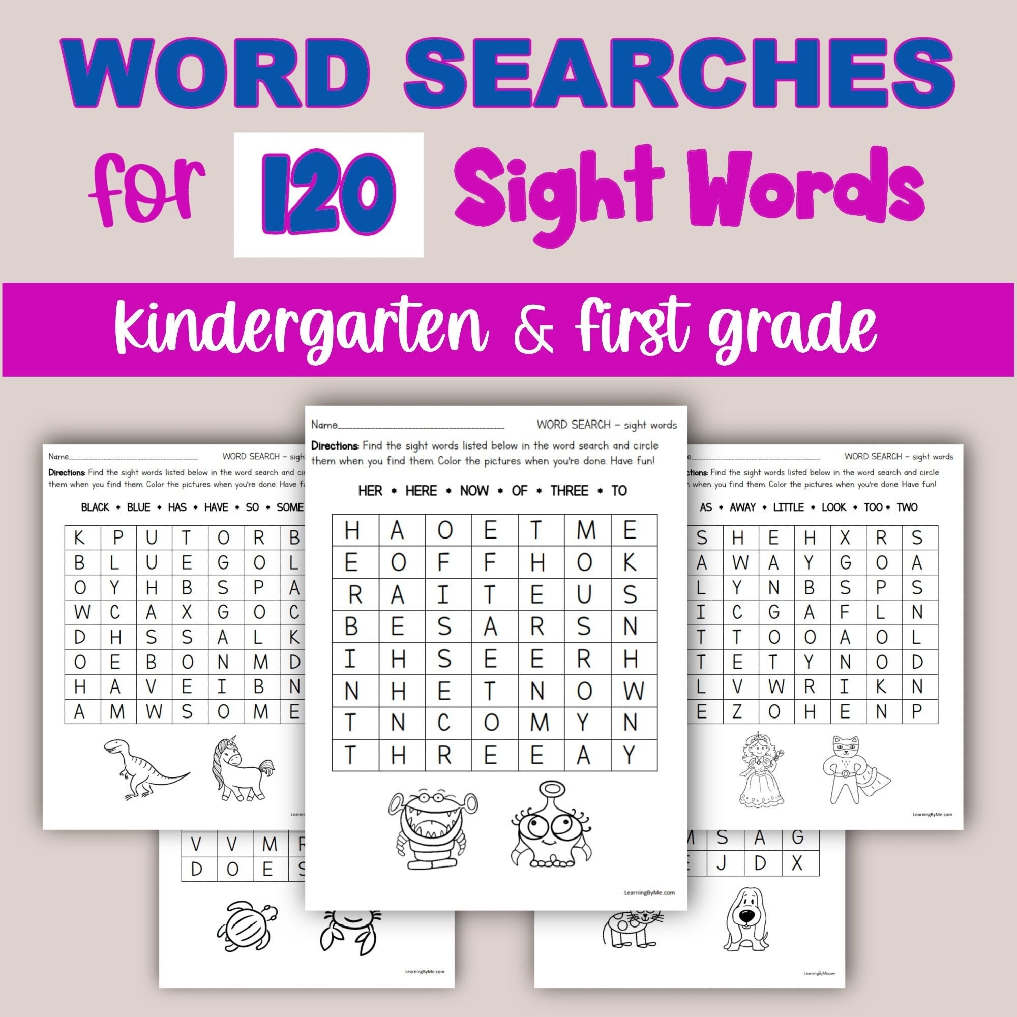 20 Printable Word Searches For 120 Sight Words kindergarten 