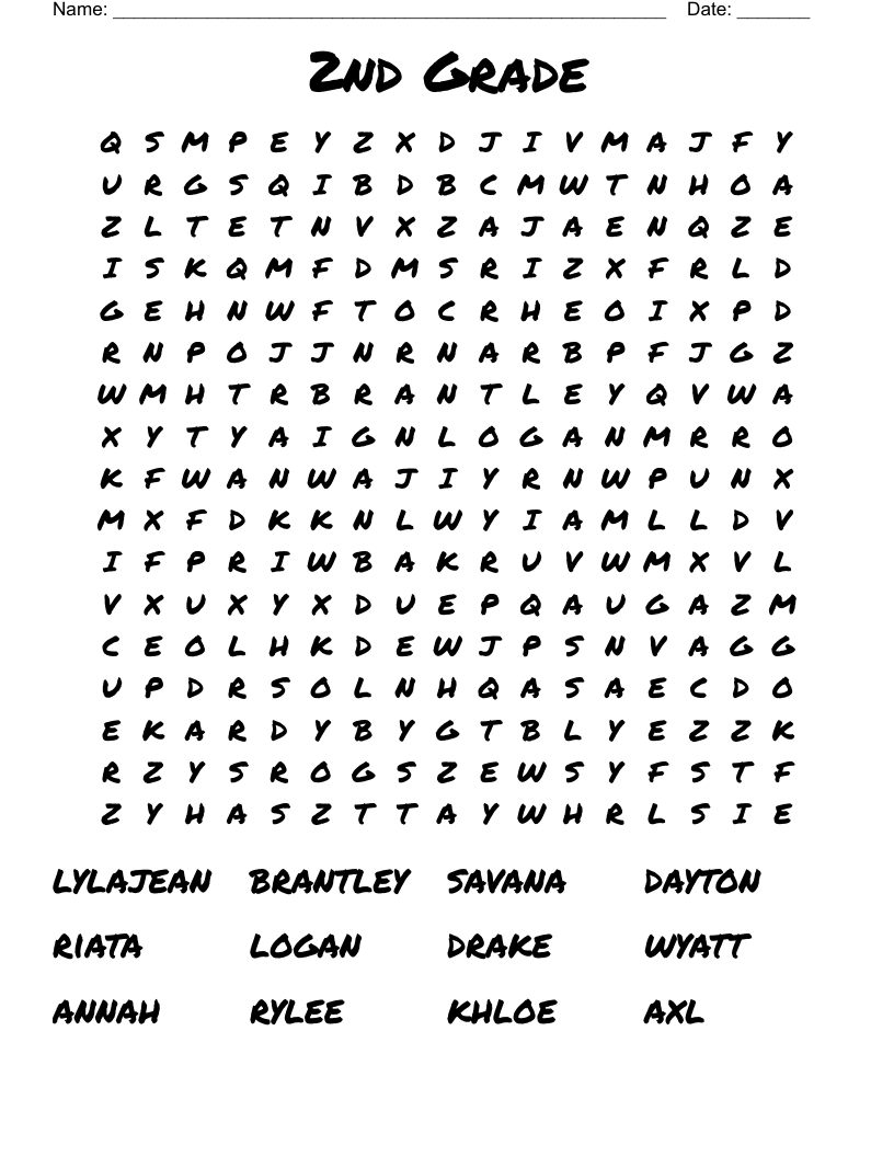 2nd Grade Word Search WordMint