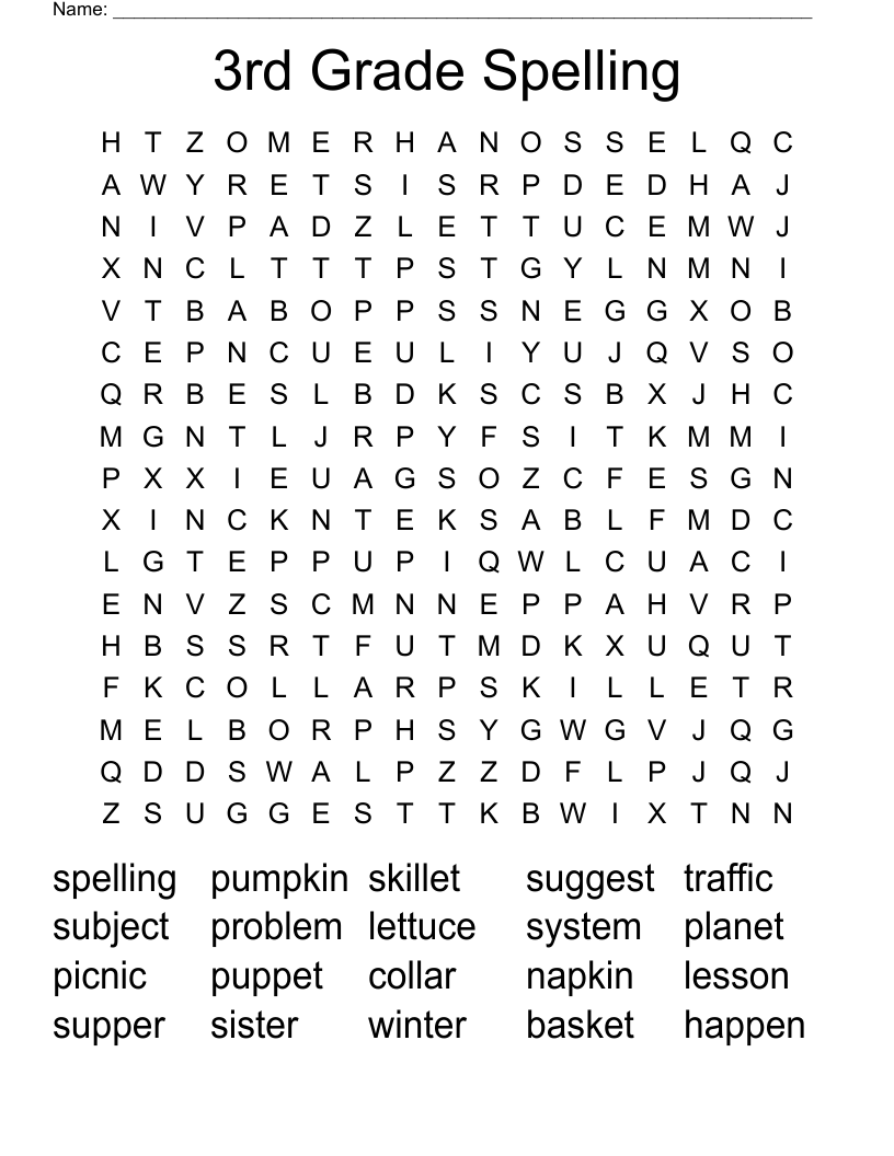 Third Grade Word Search Free Printable