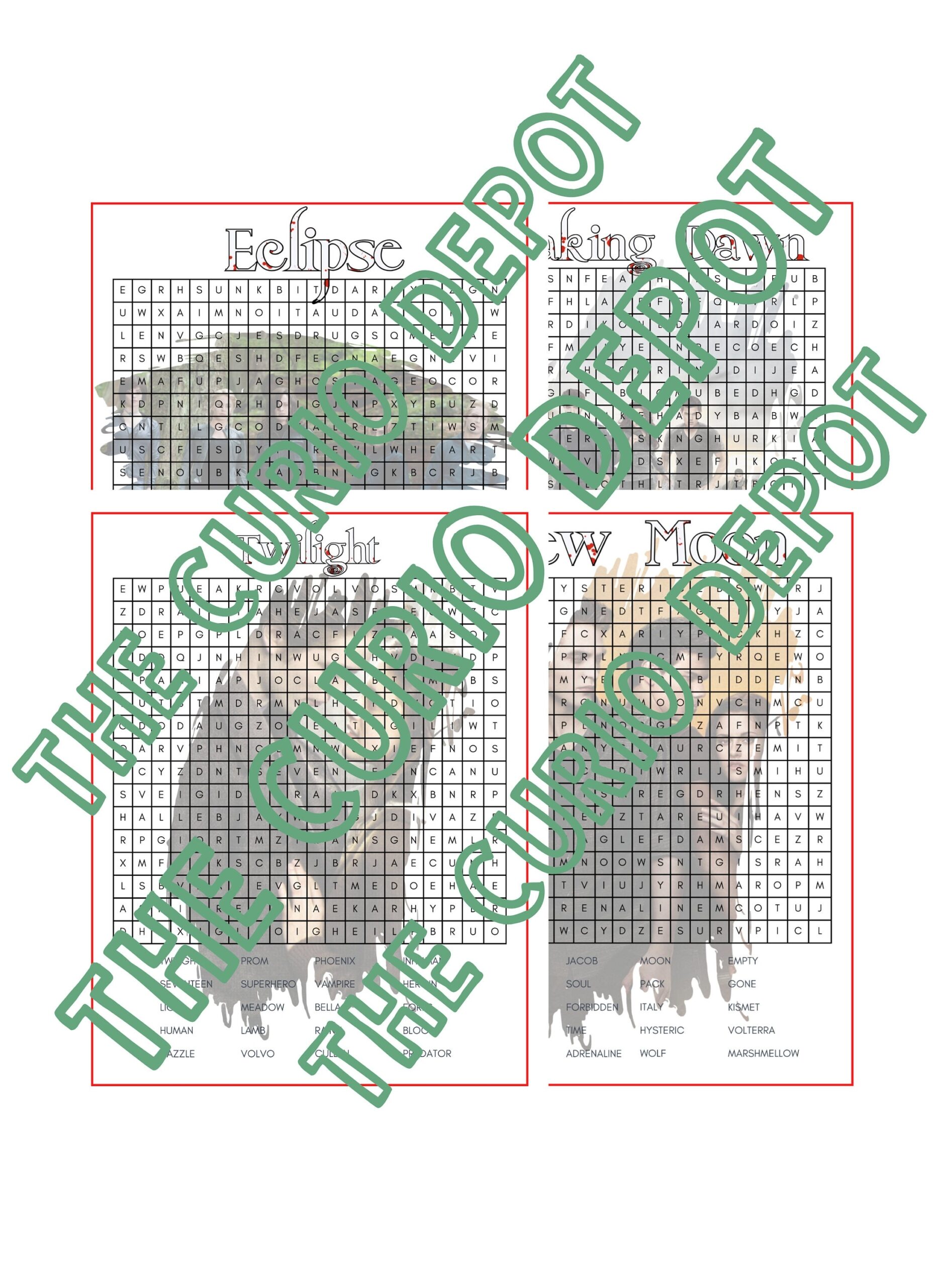 4 Printable Twilight Word Search Plus Answer Key Vampire Shifter 