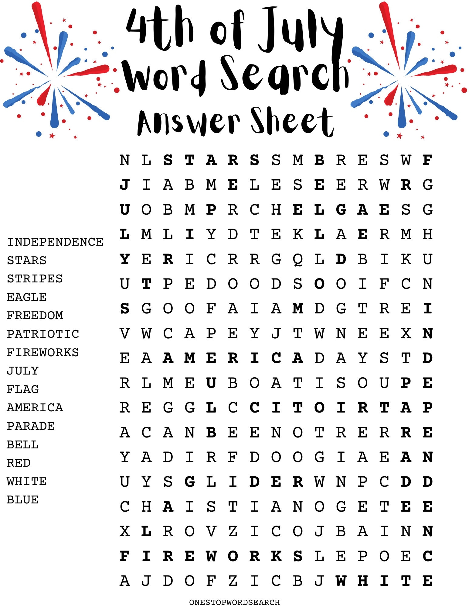 4th Of July Word Search Puzzle With Answer Sheet Fourth Of July Word Search Puzzle Independence Day Holiday Games Holiday Puzzles