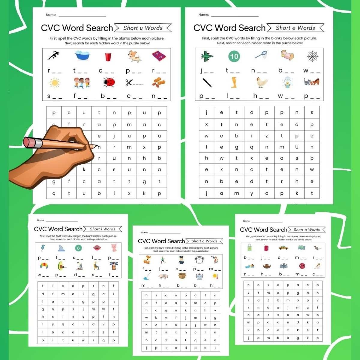 5 CVC Word Searches Free Printables Literacy Learn