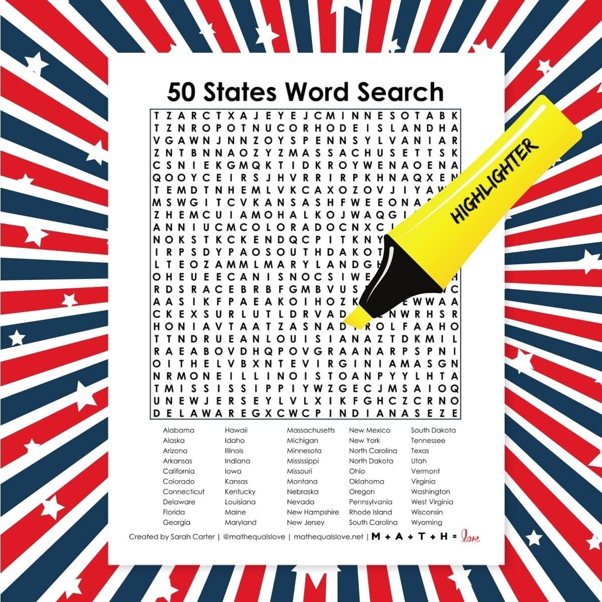 Printable 50 States Word Search