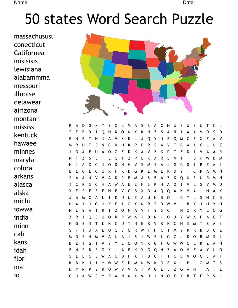 50 States Word Search Puzzle WordMint