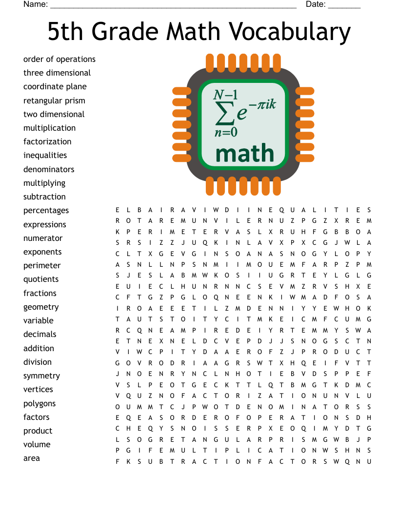5th Grade Math Vocabulary Word Search WordMint