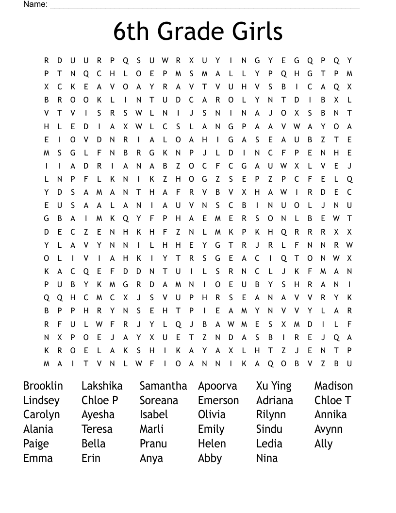 6th Grade Girls Word Search WordMint