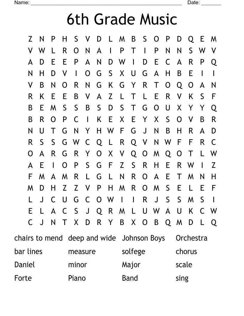 Word Search For 6th Graders Printable