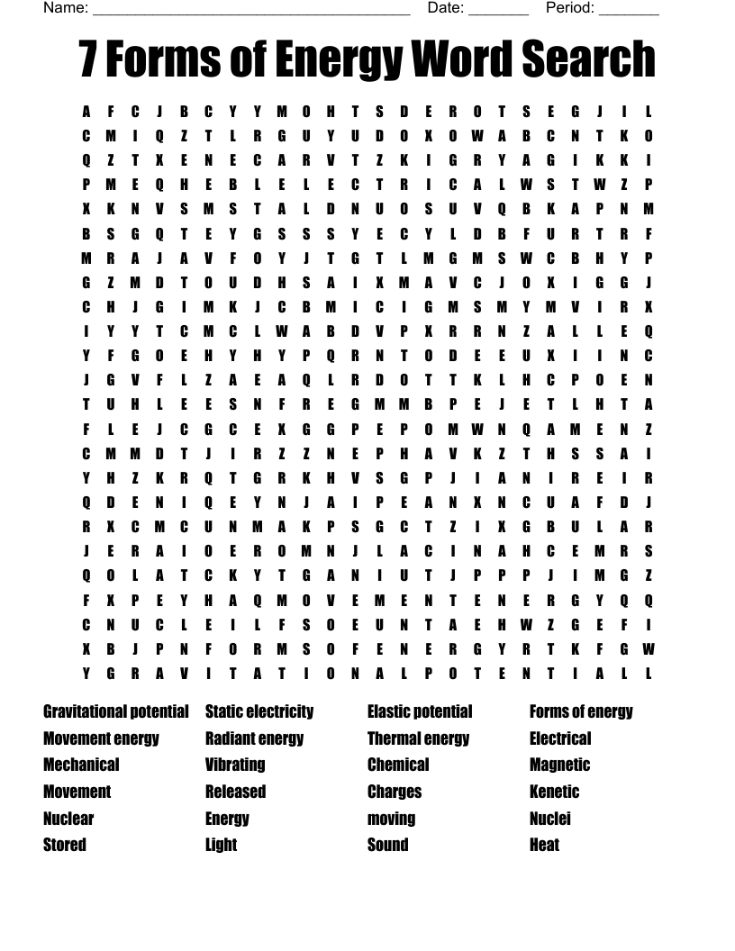 7 Forms Of Energy Word Search WordMint
