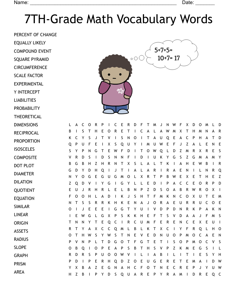 7TH Grade Math Vocabulary Words Word Search WordMint Worksheets Library