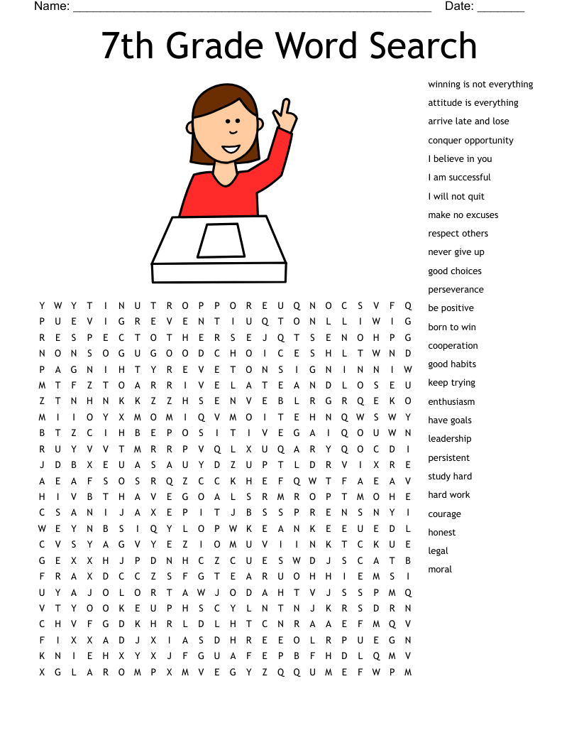 7th Grade Word Search Printable