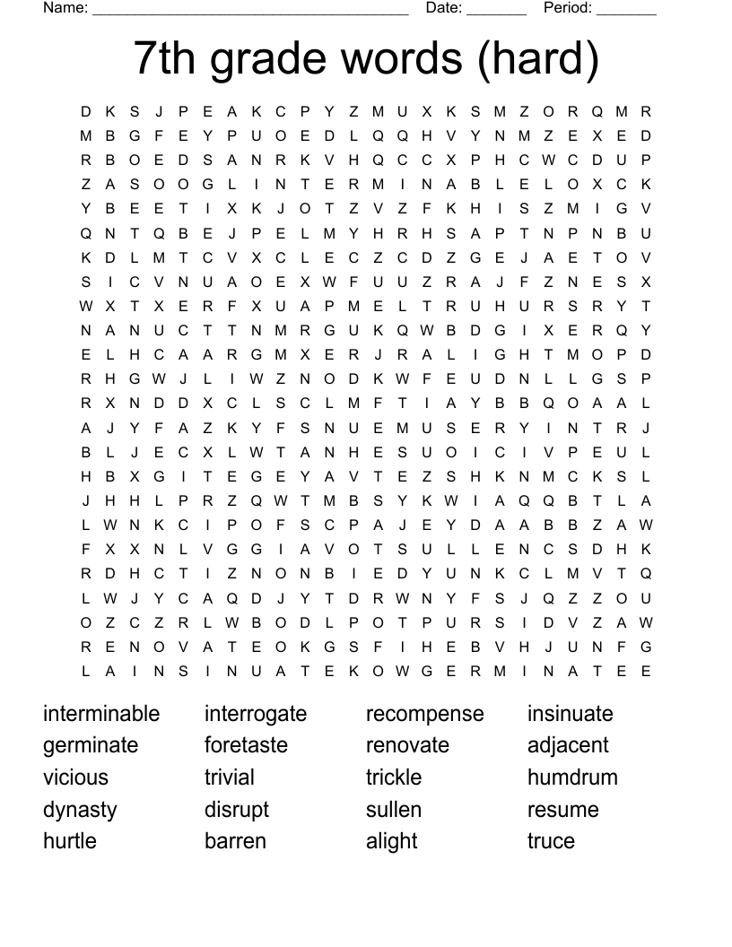 7th Grade Words hard Word Search WordMint