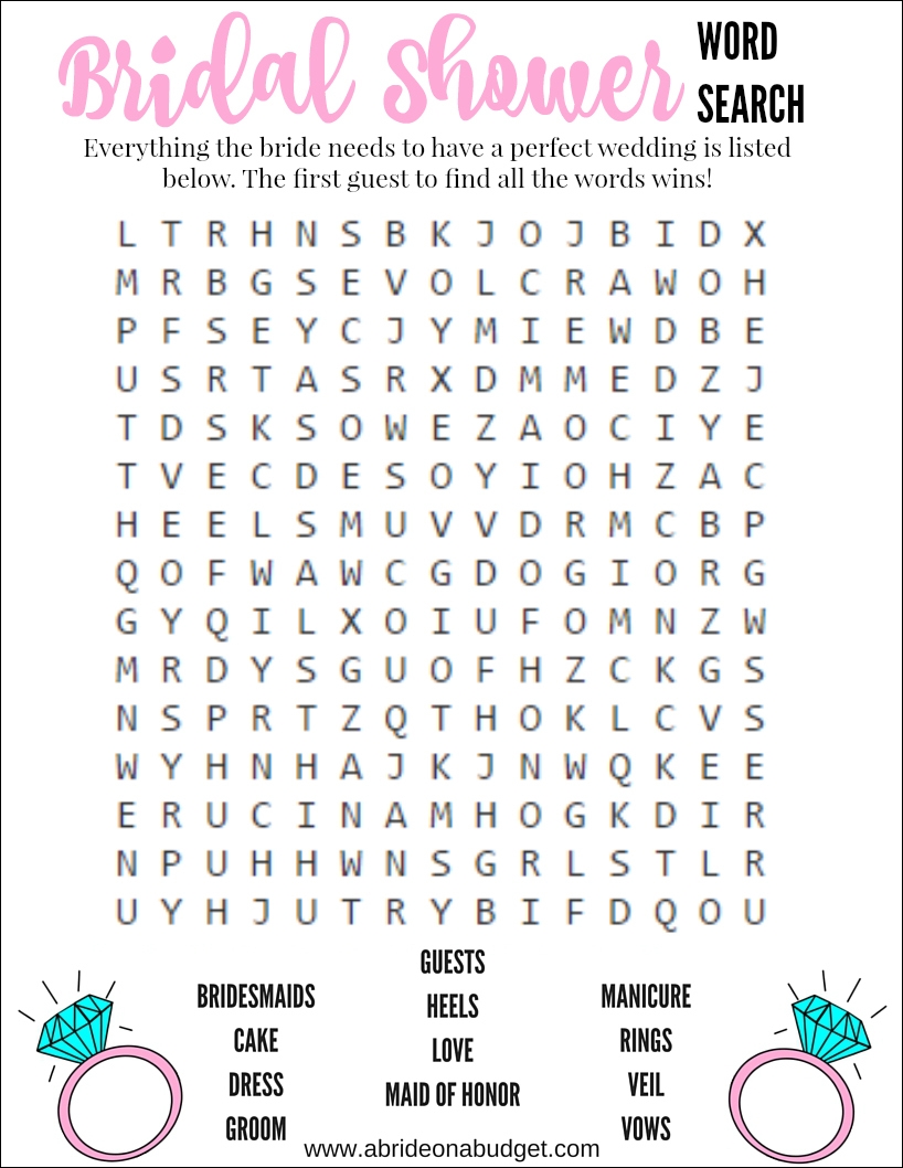 Bridal Shower Word Search Printable