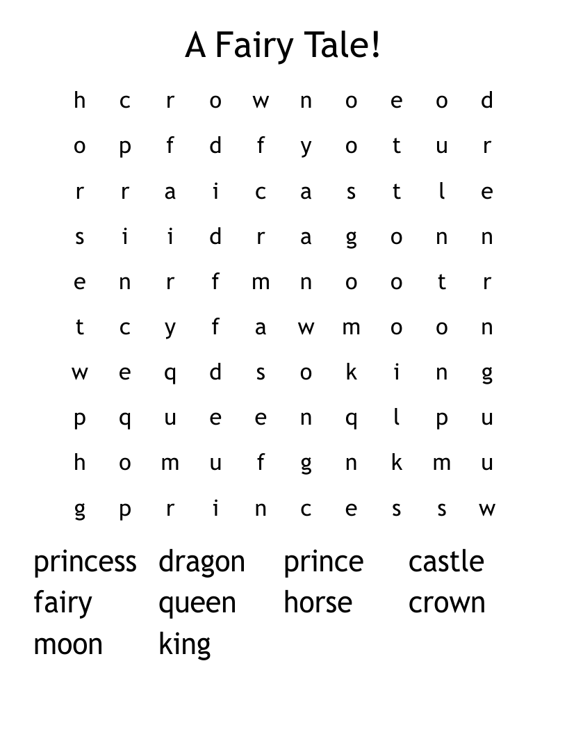 Fairy Tale Word Search Printable