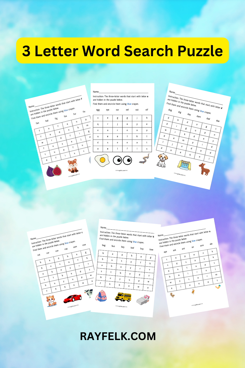 3 Letter Word Search Printable