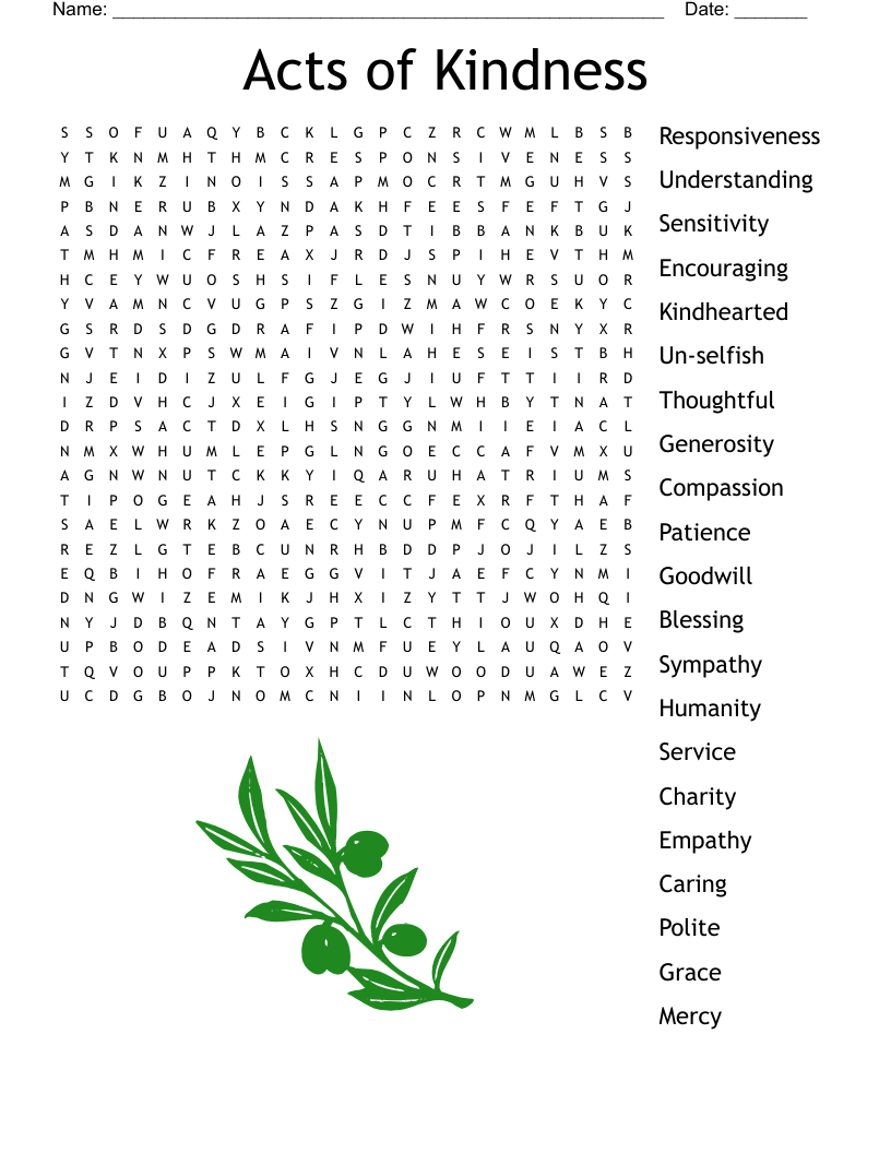 Acts Of Kindness Word Search WordMint Acts Of Kindness Word Search WordMint
