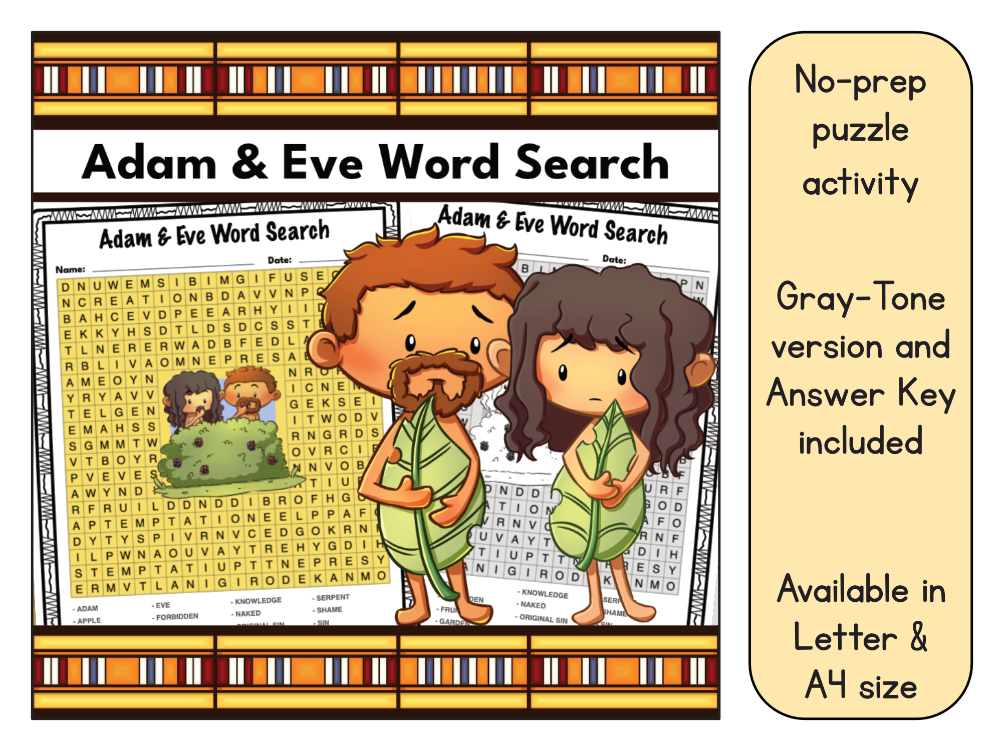 Adam And Eve Word Search Bible Puzzle Activity Worksheet Made By Teachers