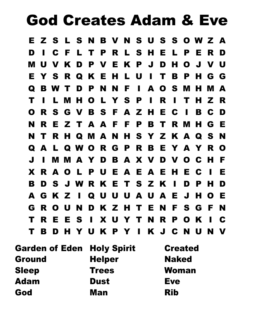 Adam And Eve Word Search Printable