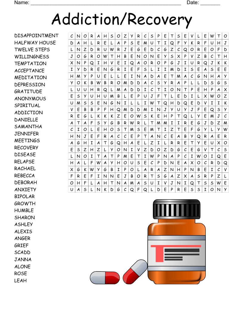 Addiction Recovery Word Search WordMint