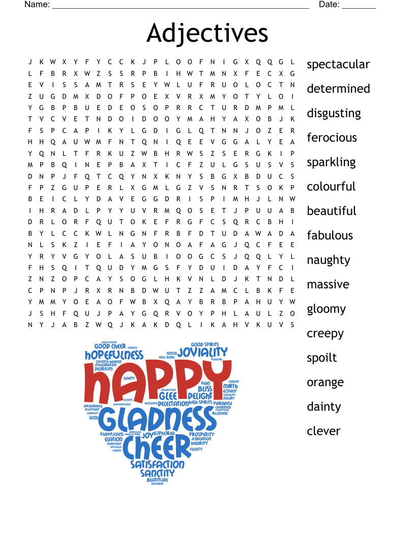 Adjective Word Search Printable