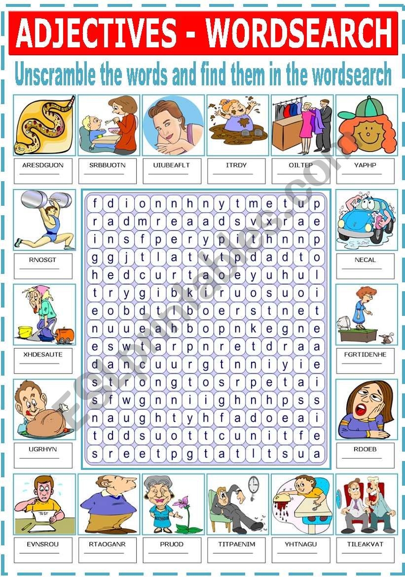 ADJECTIVES WORDSEARCH ESL Worksheet By Katiana