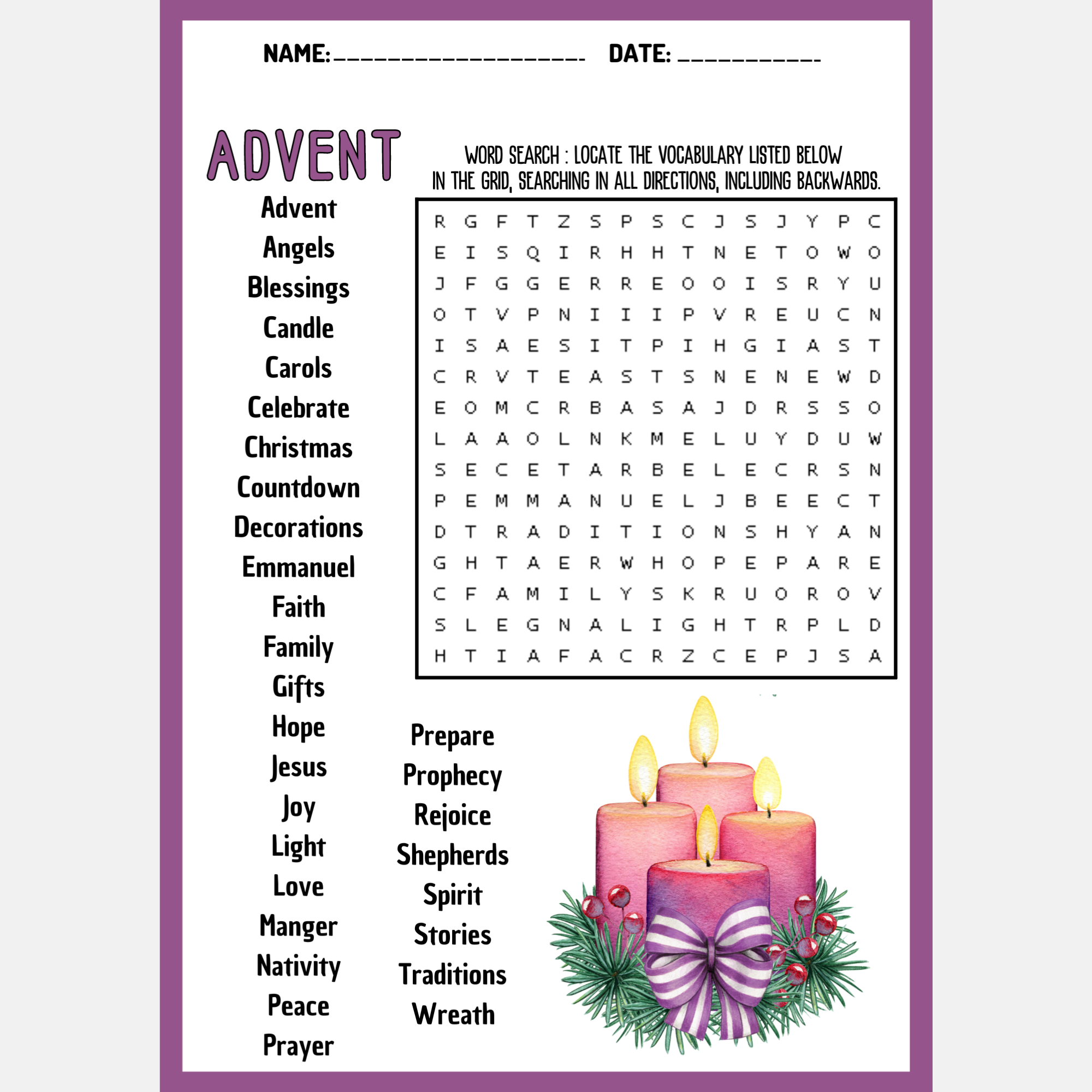Advent Word Search Printable