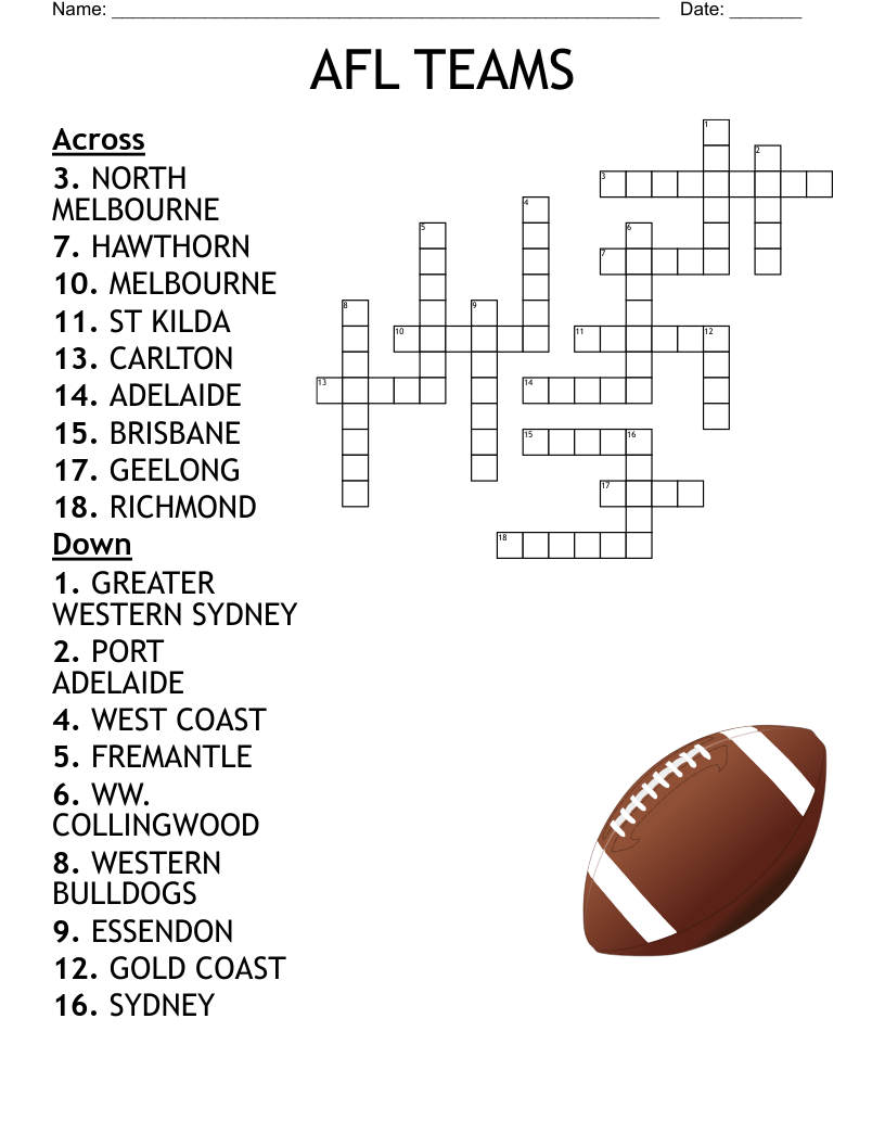 AFL Teams Word Search WordMint