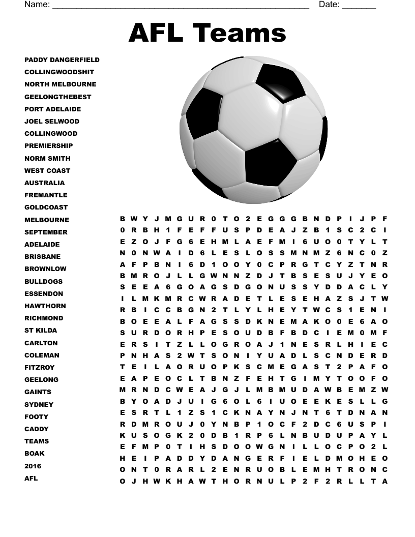 Afl Word Search Printable