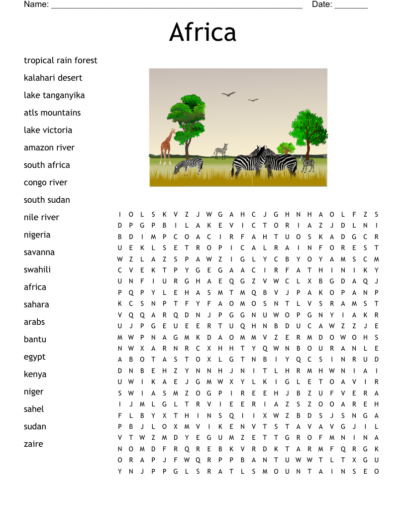 Africa Word Search Printable