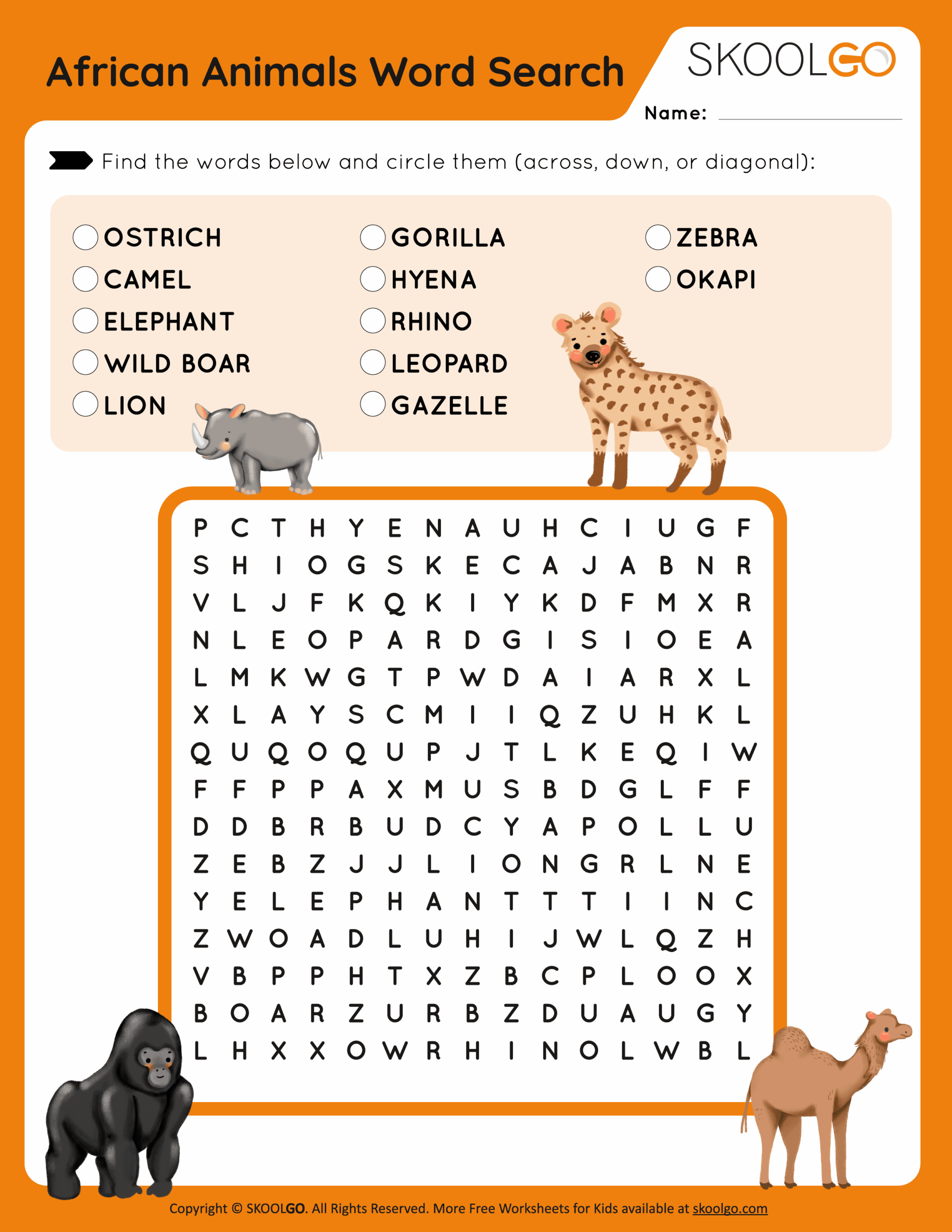 Africa Word Search Printable
