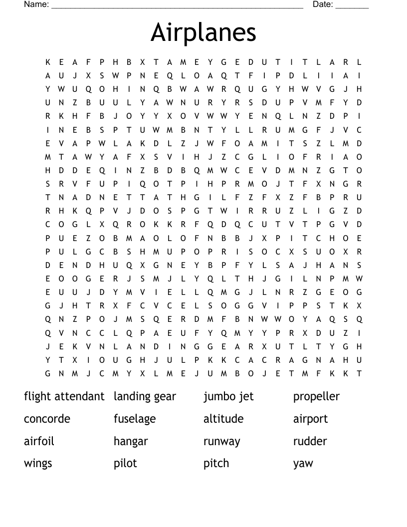 Airplane Word Search Printable