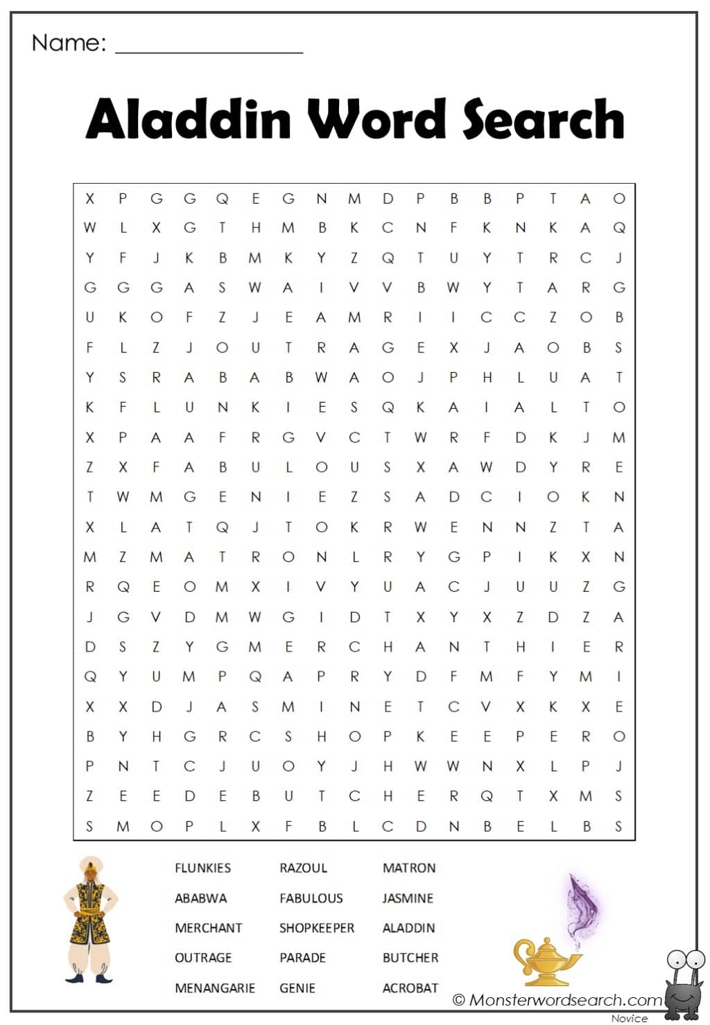 Aladdin Word Search Printable