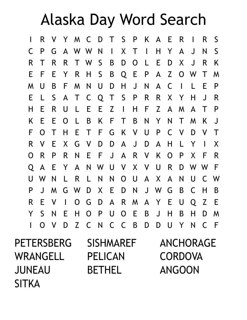 Alaska Day Word Search WordMint