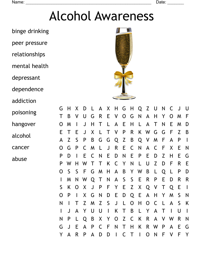 Alcohol Word Search Printable
