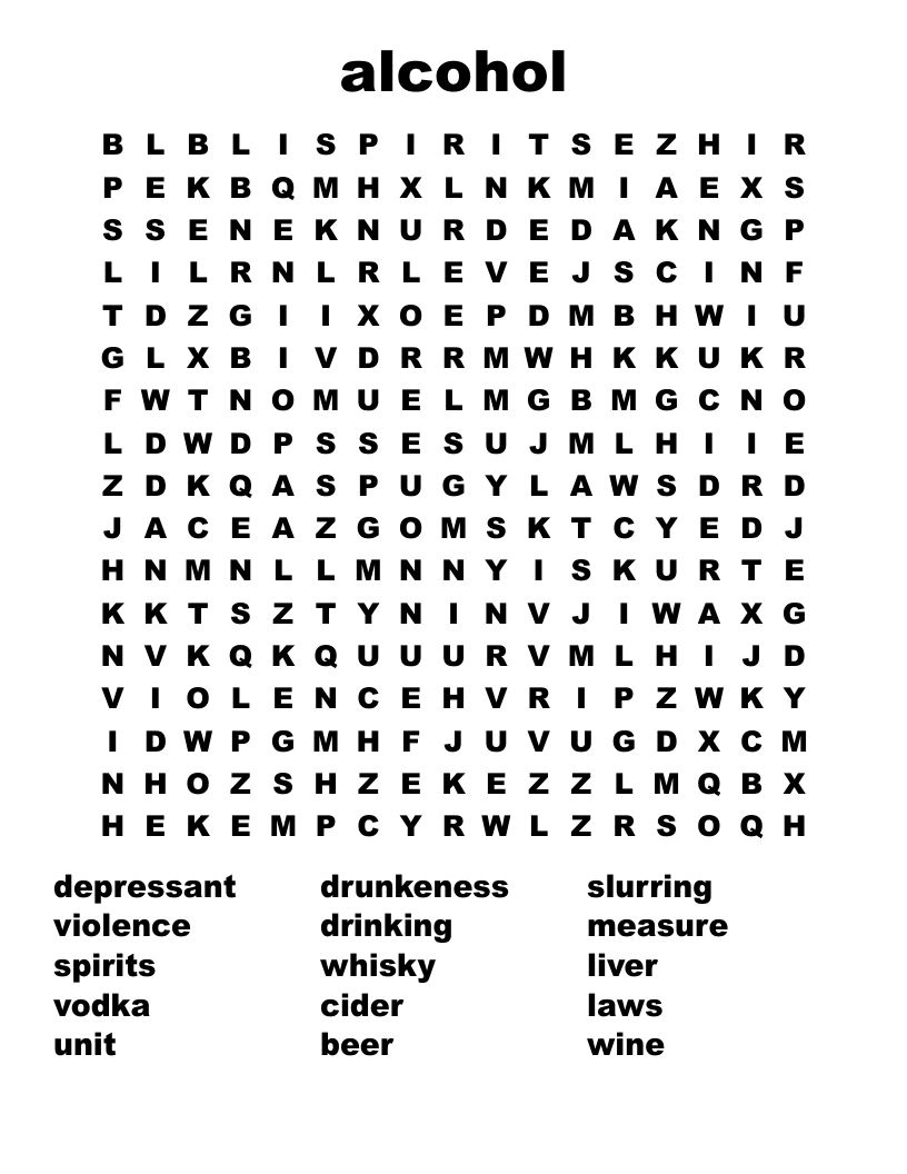Alcohol Word Search WordMint