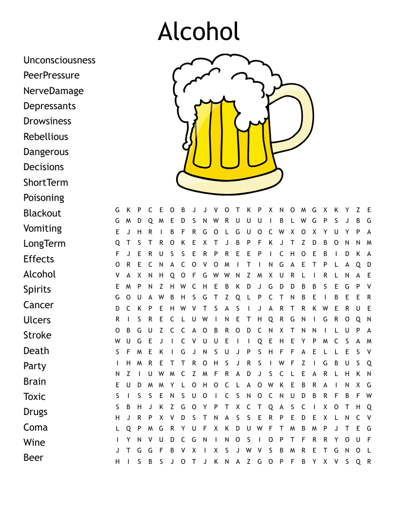 Alcohol Word Search Printable