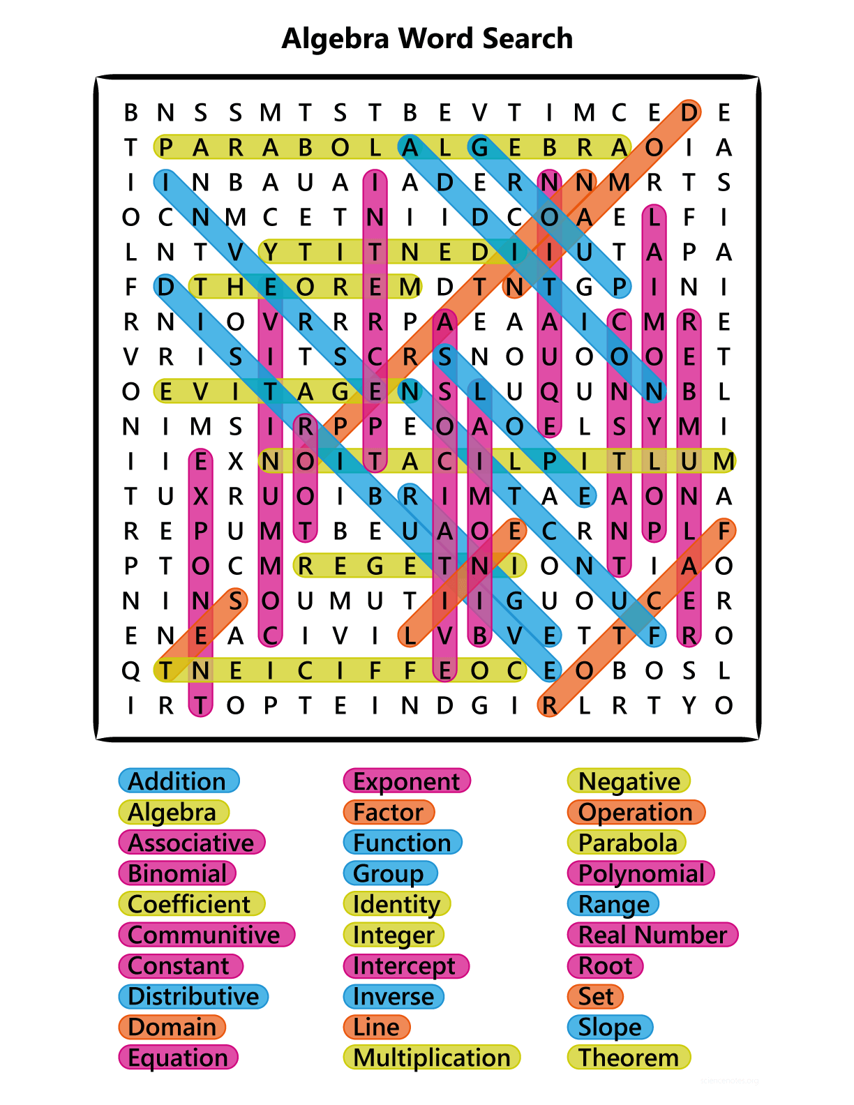 Algebra Word Search Puzzles Printable