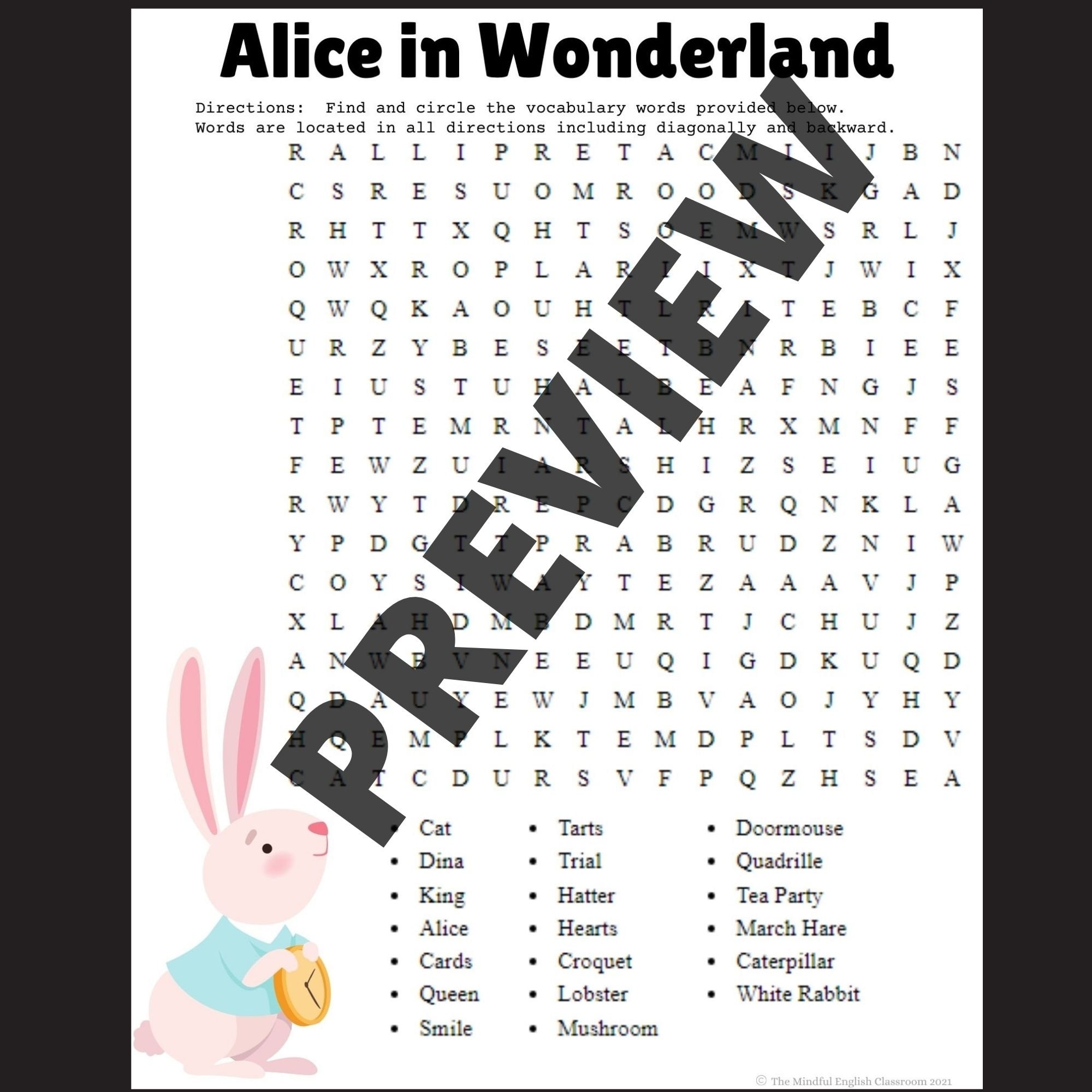 Alice In Wonderland Word Search Printable