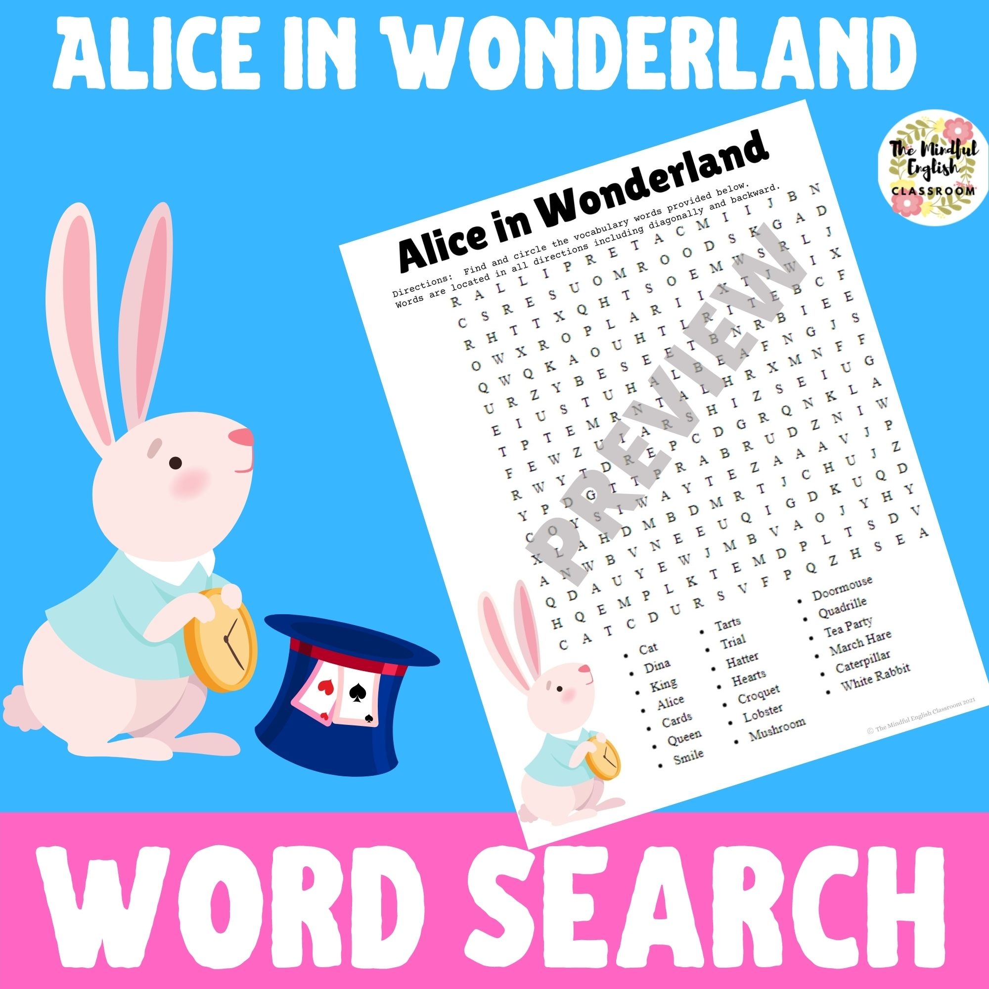Alice In Wonderland Word Search Puzzle Made By Teachers