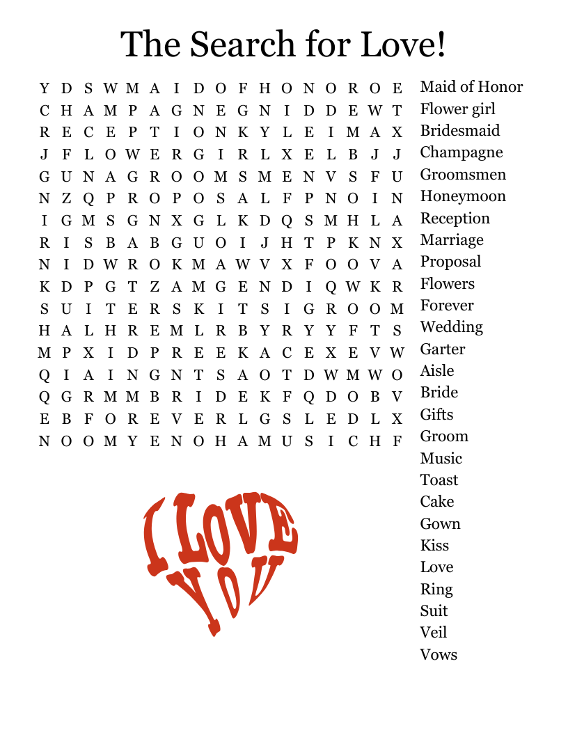 All About Love Word Search WordMint