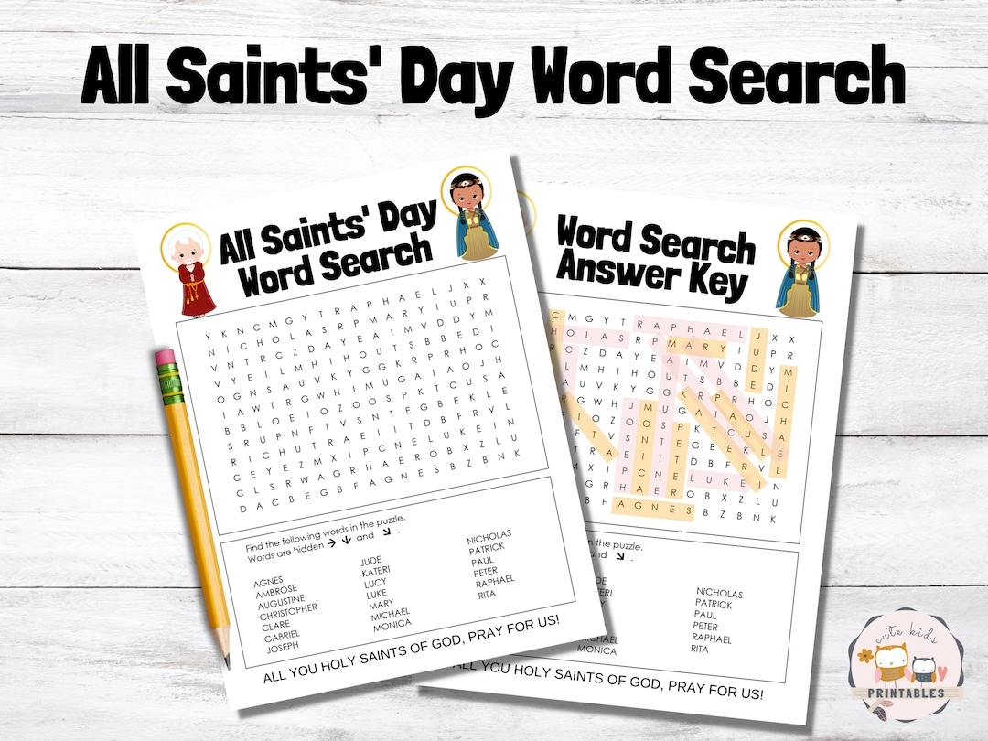 All Saints Day Word Search Printable PDF Etsy